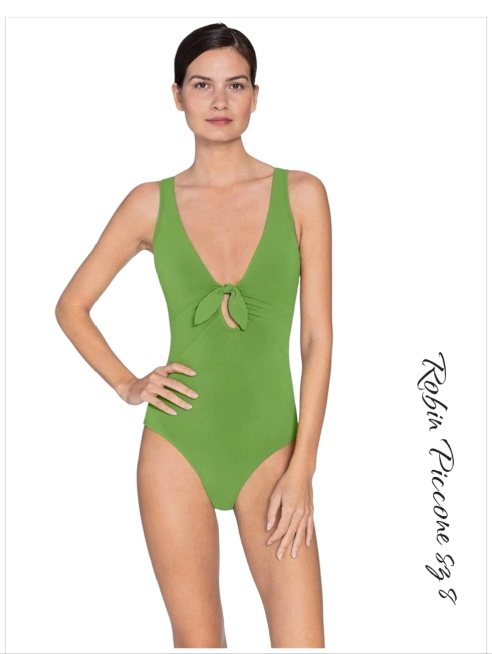 Robin Piccone Ava Plunge One Piece Swimsuit Green Sz 8